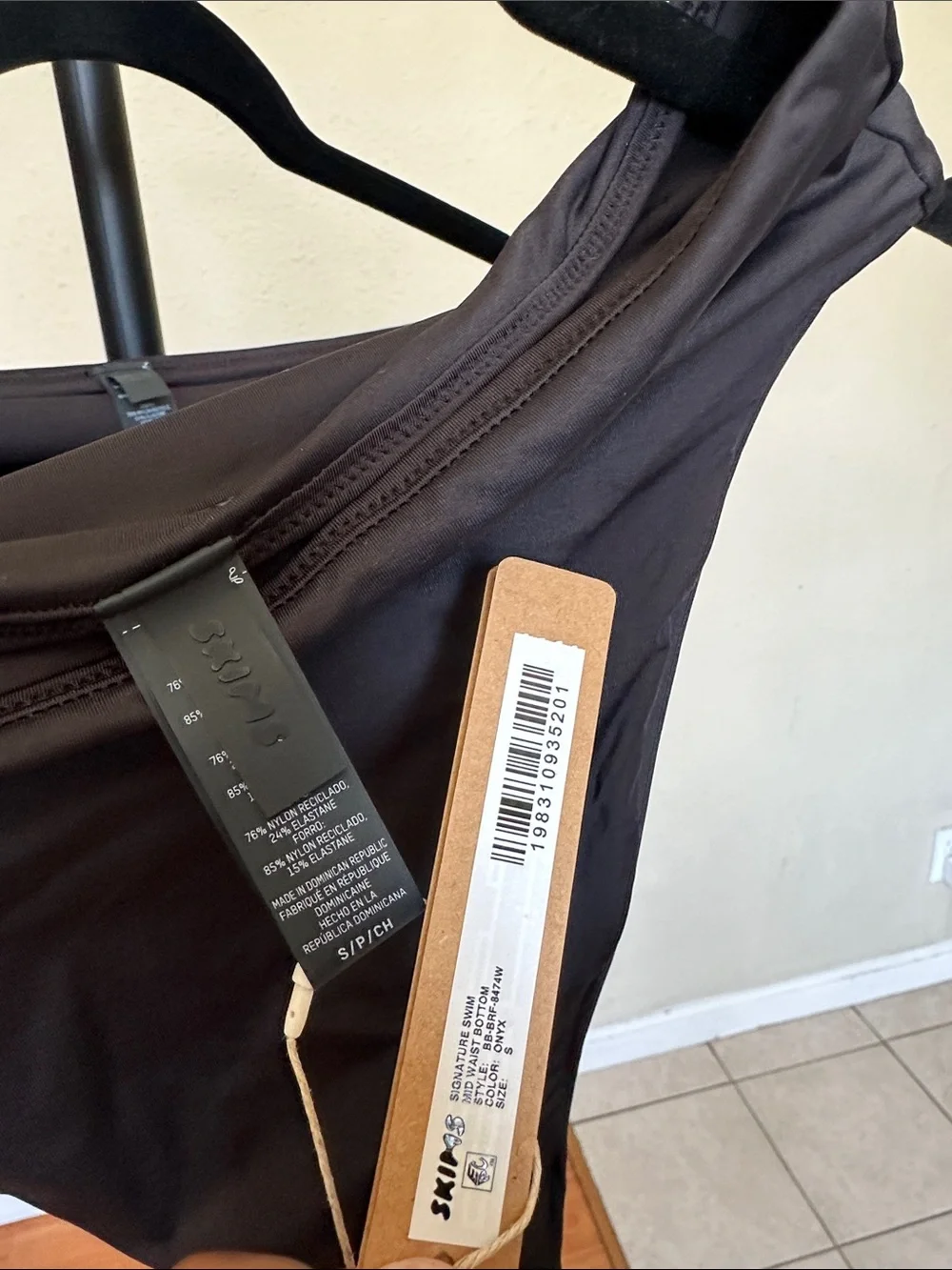 SKIMS‎ Recycled Swim Mid Waist Bottom Onyx Black SW-MWB-0748 Size S NWT